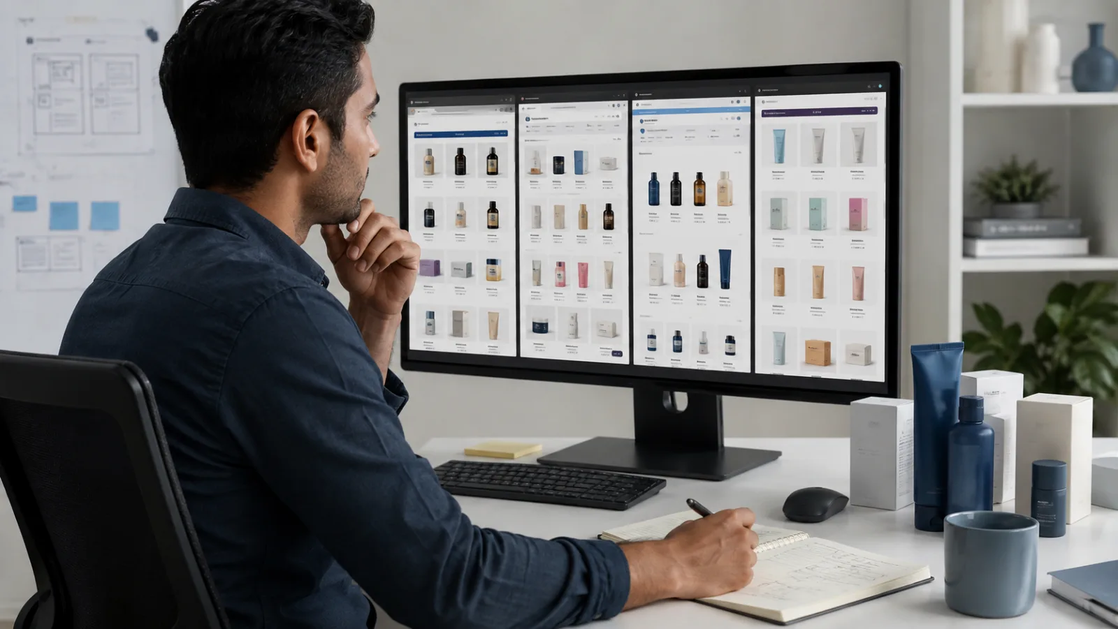 Indian ecommerce analyst comparing several unbranded competitor storefronts